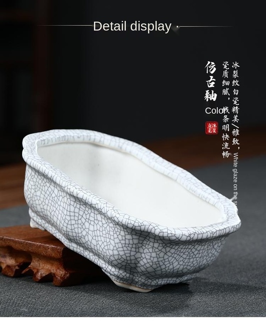 Biały ceramiczny garnek w chińskim stylu z pękniętą glazurą - ozdoba na bonsai lub soczyste rośliny w domu - Wianko - 9