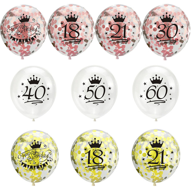 5 sztuk konfetti lateksowych balonów 12 cali na urodzinową imprezę - dekoracja rocznicowa 16 18 21 30 40 50 60 lat - Wianko - 1