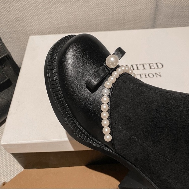 Nowe, jesienne buty damskie - śliczne buty 2021 zimowe, okrągły czubek, Markowe perłowe bow-knot buty - Wianko - 8