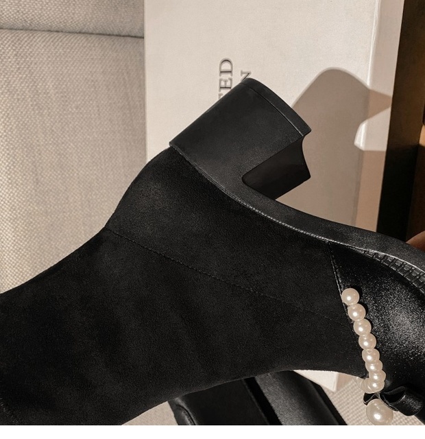 Nowe, jesienne buty damskie - śliczne buty 2021 zimowe, okrągły czubek, Markowe perłowe bow-knot buty - Wianko - 9