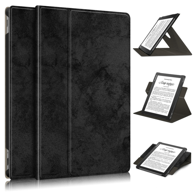 Etui obrotowe ze stojakiem PocketBook InkPad Lite, skóra PU, czarna - Wianko - 11