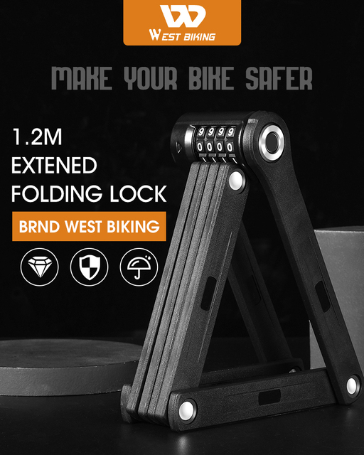 WEST BIKING składana blokada hasła rowerowa z zabezpieczeniem przeciw kradzieży - MTB, rower szosowy, motocykl, elektryczna - Wianko - 1