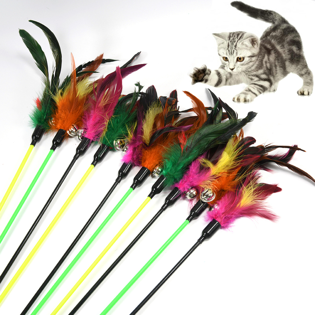 Zabawka dla kota - kij z piórem i małym dzwonkiem, różne kolory - Wianko - 14