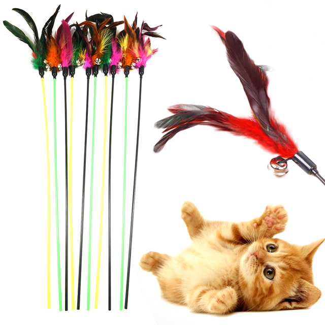 Zabawka dla kota - kij z piórem i małym dzwonkiem, różne kolory - Wianko - 15