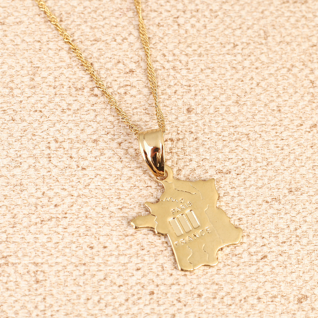 Wisiorek naszyjnik z mapą Francji dla kobiet - kolor złoty, 24K, republika francuska, biżuteria - Wianko - 4