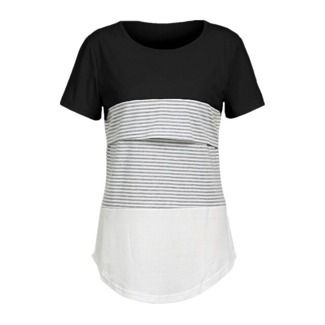 Koszulka macierzyńska Tee Plus damska paski O-Neck z krótkim rękawem - Lato, ciąża, karmienie piersią - Wianko - 2