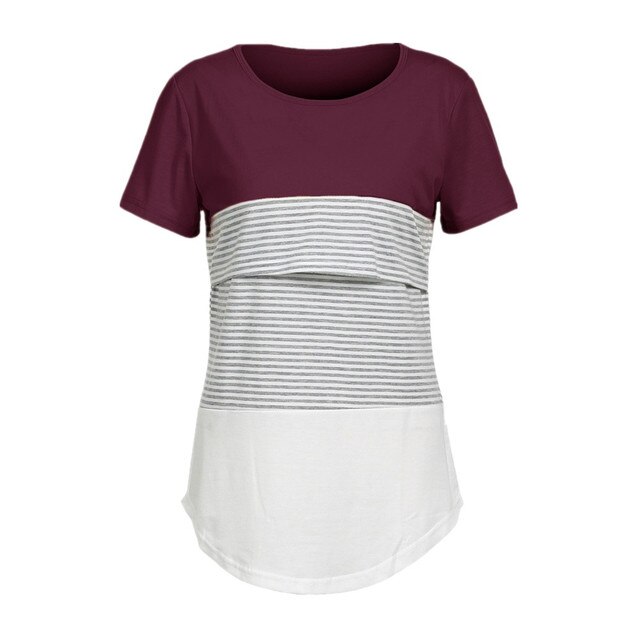 Koszulka macierzyńska Tee Plus damska paski O-Neck z krótkim rękawem - Lato, ciąża, karmienie piersią - Wianko - 1