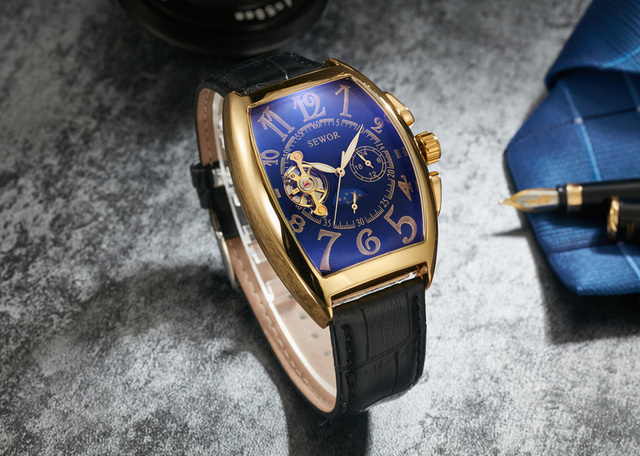Zegarek męski SEWOR moda Tourbillon automatyczny mechaniczny, Tonneau Case, faza księżyca, małe sekundy - Wianko - 10