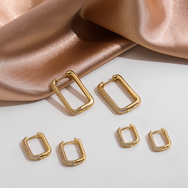 Kolczyki kółka geometriczne kryształowe złote dla kobiet – nowość 2021 - Wianko - 10