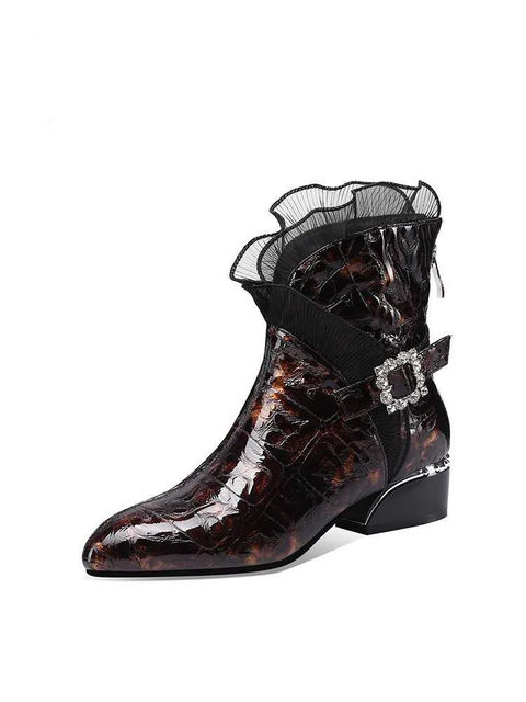 Nowoczesne, krótkie buty z grubym obcasem i średniej długości cholewką dla kobiet na jesień i zimę - Wianko - 34