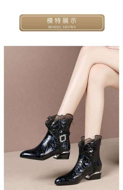Nowoczesne, krótkie buty z grubym obcasem i średniej długości cholewką dla kobiet na jesień i zimę - Wianko - 20