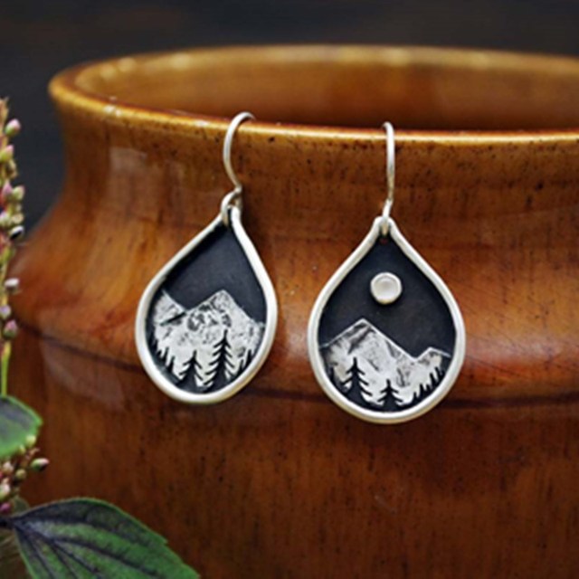 Vintage Mountain Peak kolczyki wiszące - srebrny kolor, kryształowe, moda Boho, prezent dla kobiet - Wianko - 2