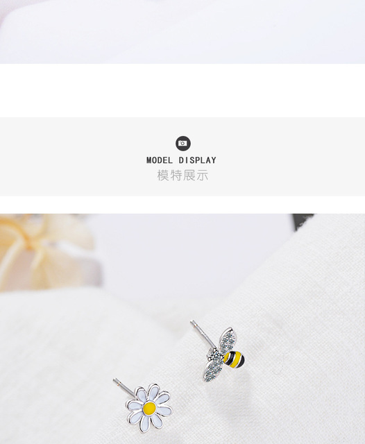Kolczyki asymetryczne z cyrkonią i emalią Daisy Stud, biżuteria dla kobiet, koreański styl - Wianko - 5
