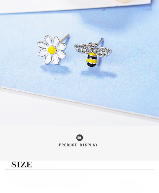 Kolczyki asymetryczne z cyrkonią i emalią Daisy Stud, biżuteria dla kobiet, koreański styl - Wianko - 2