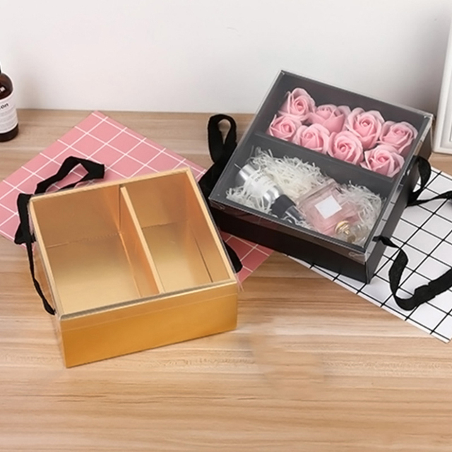 Pudełko na prezenty Packag złoty czarny - przenośne pudełko na kwiaty i inne prezenty dla Dzień Matki, komunii, narodzin i innych okazji - Wianko - 6