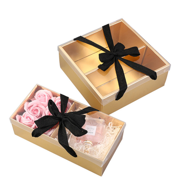 Pudełko na prezenty Packag złoty czarny - przenośne pudełko na kwiaty i inne prezenty dla Dzień Matki, komunii, narodzin i innych okazji - Wianko - 2