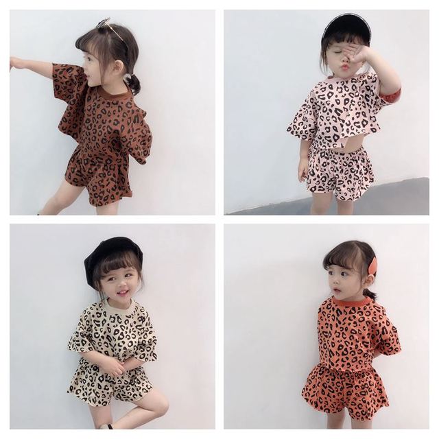 Nowy zestaw leopardowych topów + spodenki dla dziewczynki, 1-6 lat, moda letnia, bawełna - Wianko - 2
