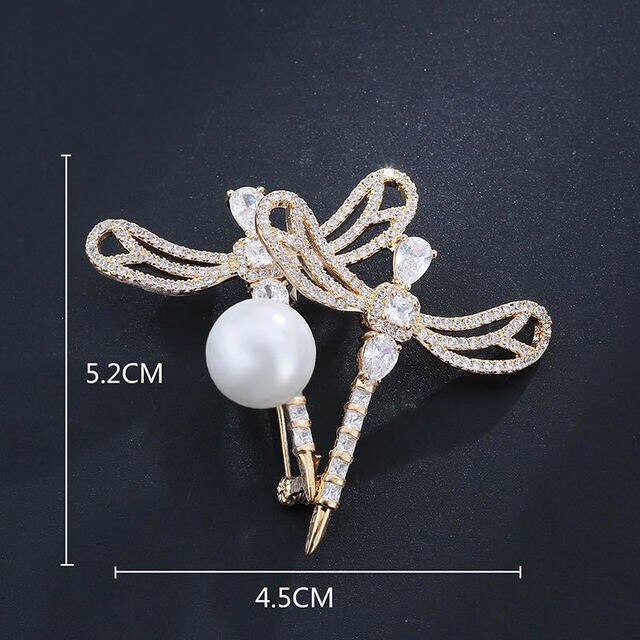 Luksusowa broszka w kształcie ważki z naturalnymi perłami i diamentami - srebrna biżuteria dla kobiet do dekoracji szalików i ubrań - Wianko - 11