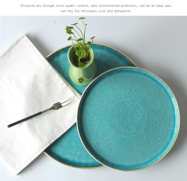 Ceramiczny płaski okrągły talerz z salaterką i kubkiem, niebieski lód, dla hoteli i restauracji - Wianko - 8