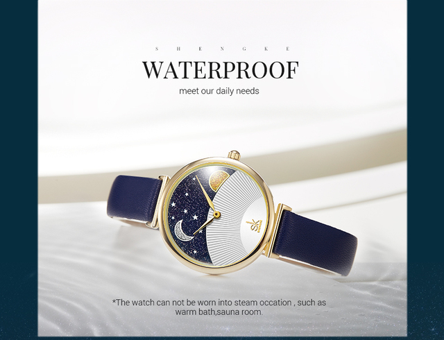 Shengke 2019 luksusowy zegarek damska Starry Sky z diamentami, skórzany pasek - Wianko - 7