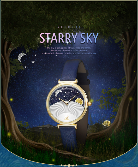 Shengke 2019 luksusowy zegarek damska Starry Sky z diamentami, skórzany pasek - Wianko - 1