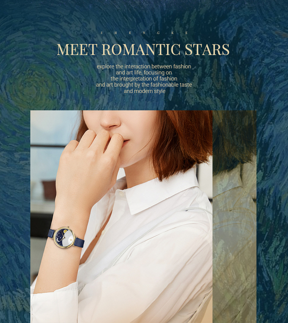Shengke 2019 luksusowy zegarek damska Starry Sky z diamentami, skórzany pasek - Wianko - 9