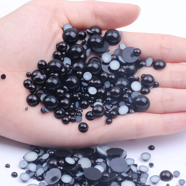 Koraliki odzieżowe – Czarna imitacja perły akrylowa półokrągła 3-10 mm, 15 g/worek - Wianko - 6