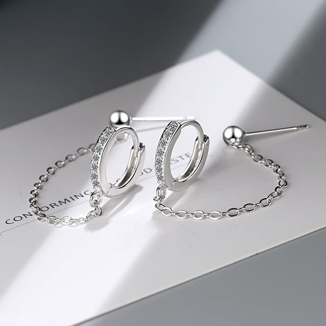 Damskie kolczyki łańcuch Tassel z kryształami i dwoma dziurkami w uchu - Wianko - 5