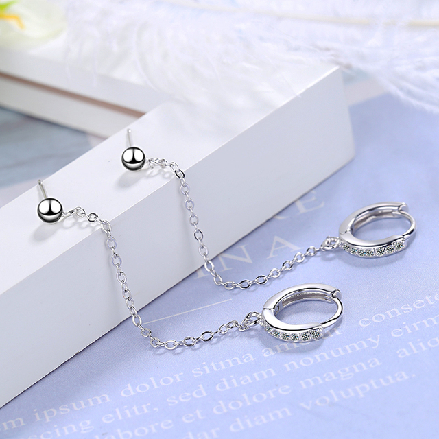 Damskie kolczyki łańcuch Tassel z kryształami i dwoma dziurkami w uchu - Wianko - 3