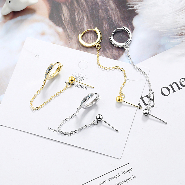 Damskie kolczyki łańcuch Tassel z kryształami i dwoma dziurkami w uchu - Wianko - 7