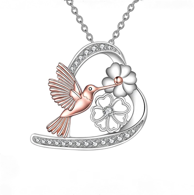 Elegancki naszyjnik z kolibrem w kształcie serca i kryształowym kwiatem - Wianko - 5