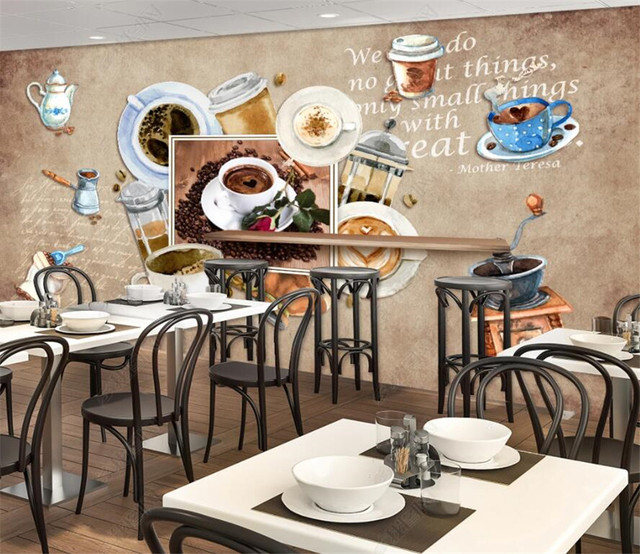 Ręcznie malowana tapeta 3D z motywem retro kawy, idealna do dekoracji kawiarni i barów - Wianko - 1