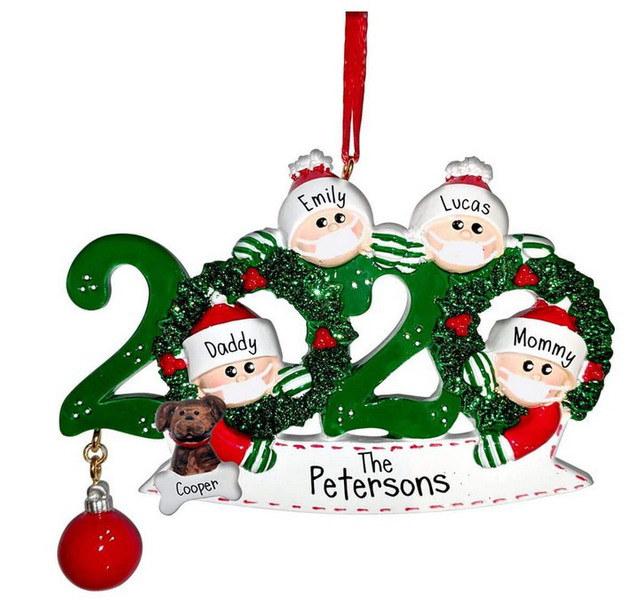 Dekoracja na Świąteczną Imprezę - Święty Mikołaj z maską - Spersonalizowany Wiszący Ornament na choinkę - Seria 2020 Kwarantanna - Wianko - 6