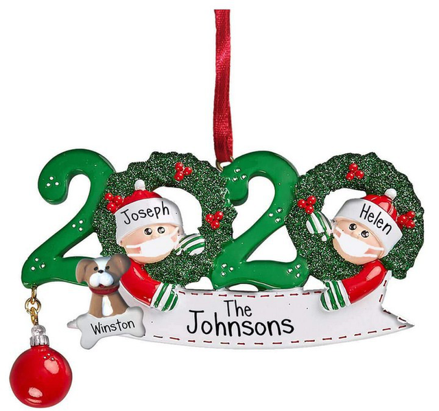 Dekoracja na Świąteczną Imprezę - Święty Mikołaj z maską - Spersonalizowany Wiszący Ornament na choinkę - Seria 2020 Kwarantanna - Wianko - 4
