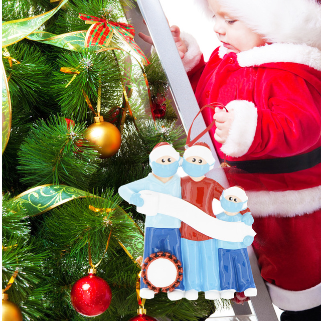 Dekoracja na Świąteczną Imprezę - Święty Mikołaj z maską - Spersonalizowany Wiszący Ornament na choinkę - Seria 2020 Kwarantanna - Wianko - 1