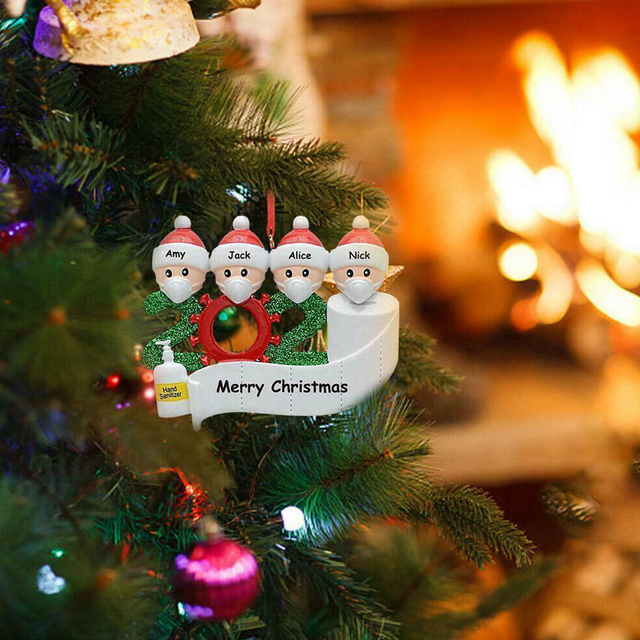 Dekoracja na Świąteczną Imprezę - Święty Mikołaj z maską - Spersonalizowany Wiszący Ornament na choinkę - Seria 2020 Kwarantanna - Wianko - 12