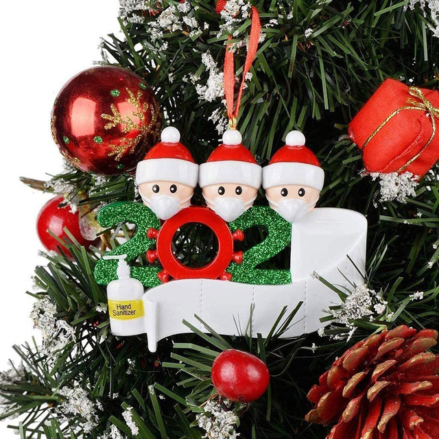 Dekoracja na Świąteczną Imprezę - Święty Mikołaj z maską - Spersonalizowany Wiszący Ornament na choinkę - Seria 2020 Kwarantanna - Wianko - 11