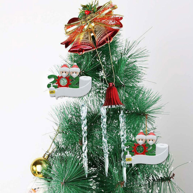 Dekoracja na Świąteczną Imprezę - Święty Mikołaj z maską - Spersonalizowany Wiszący Ornament na choinkę - Seria 2020 Kwarantanna - Wianko - 8