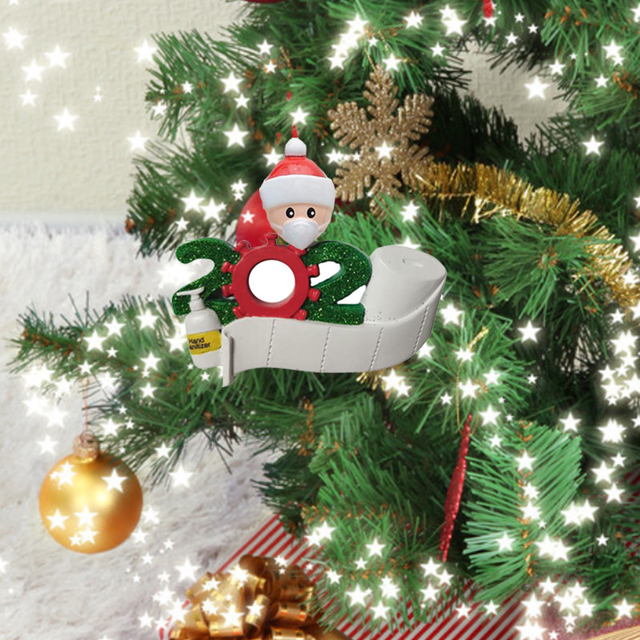 Dekoracja na Świąteczną Imprezę - Święty Mikołaj z maską - Spersonalizowany Wiszący Ornament na choinkę - Seria 2020 Kwarantanna - Wianko - 2