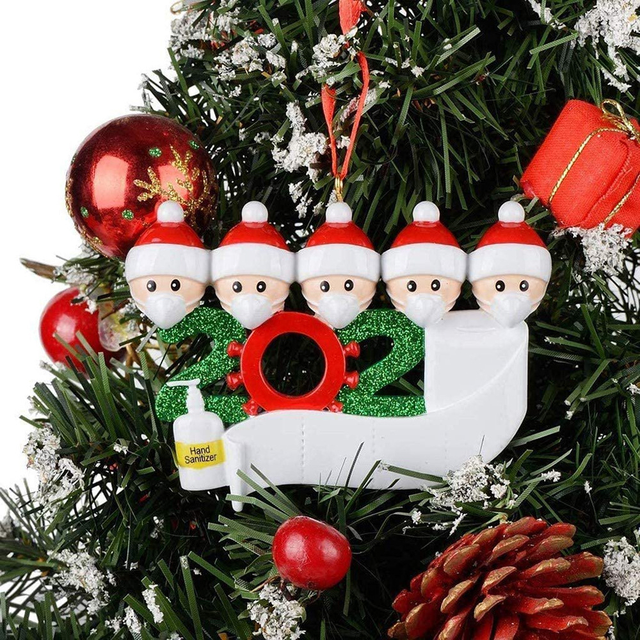 Dekoracja na Świąteczną Imprezę - Święty Mikołaj z maską - Spersonalizowany Wiszący Ornament na choinkę - Seria 2020 Kwarantanna - Wianko - 14