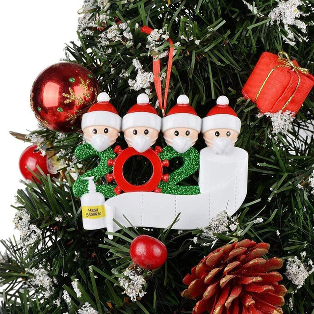 Dekoracja na Świąteczną Imprezę - Święty Mikołaj z maską - Spersonalizowany Wiszący Ornament na choinkę - Seria 2020 Kwarantanna - Wianko - 13