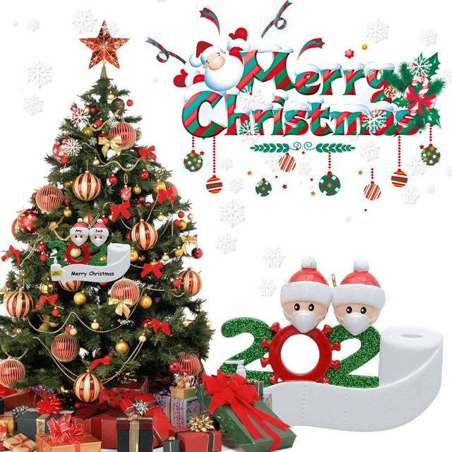Dekoracja na Świąteczną Imprezę - Święty Mikołaj z maską - Spersonalizowany Wiszący Ornament na choinkę - Seria 2020 Kwarantanna - Wianko - 9