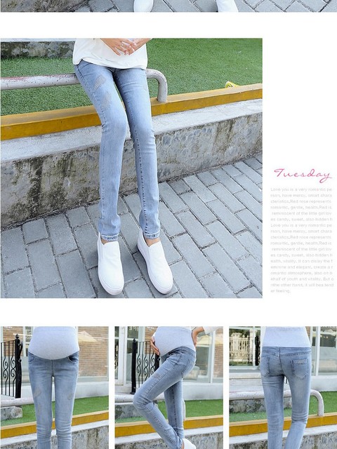 Jeansy ciążowe z elastyczną talią - spodnie na ciążę jesień/zima - odzież macierzysta dla kobiet w ciąży - legginsy Plus Size - Wianko - 8