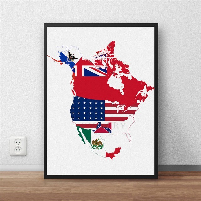 Plakat mapa flag państw Ameryki Północnej - dekoracja wnętrz na płótnie HD dla salonu, kawiarni, baru - Wianko - 3