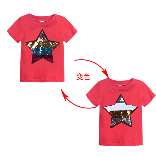 Koszulka dziecięca z bawełny Star z cekinami, krótki rękaw, okrągły dekolt - Wianko - 20