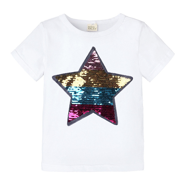 Koszulka dziecięca z bawełny Star z cekinami, krótki rękaw, okrągły dekolt - Wianko - 12