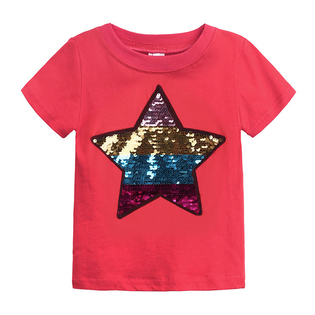 Koszulka dziecięca z bawełny Star z cekinami, krótki rękaw, okrągły dekolt - Wianko - 21