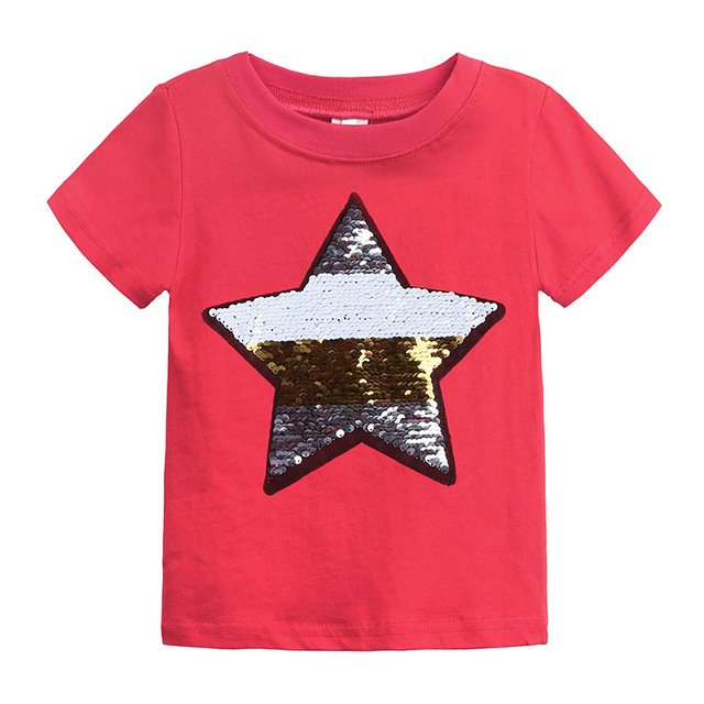 Koszulka dziecięca z bawełny Star z cekinami, krótki rękaw, okrągły dekolt - Wianko - 22