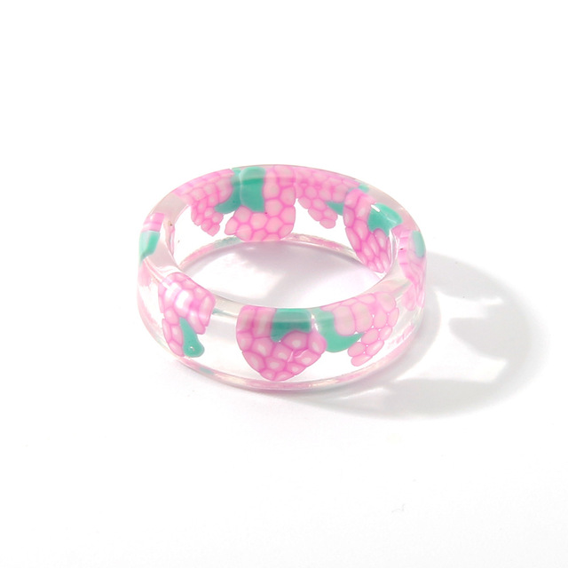 Grube okrągłe pierścienie z kolorowymi owoce, Akrylowe pierścienie w letnich kolorach dla kobiet, Okrągłe pierścienie z estetycznymi owoce w letnich kolorach - Wianko - 12