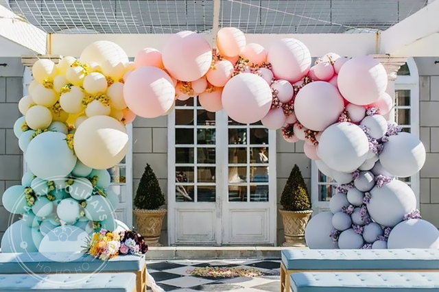Duże, lateksowe balony dekoracyjne w kolorze fioletowym, różowym, białym, pomarańczowym i niebieskim - 36 cali. Balony helem - 5 cali, 10 cali - Wianko - 1
